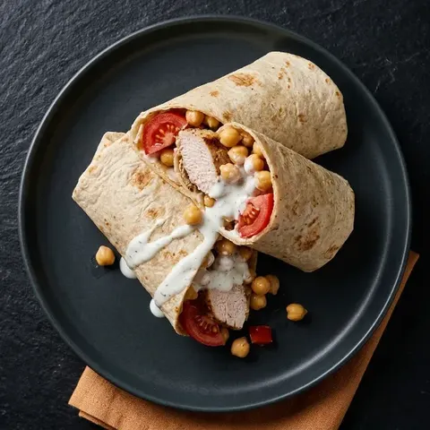 Wrap z indykiem, ciecierzycą i sosem jogurtowym