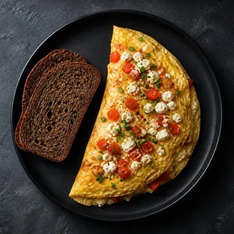Omlet z papryką i fetą z pieczywem razowym