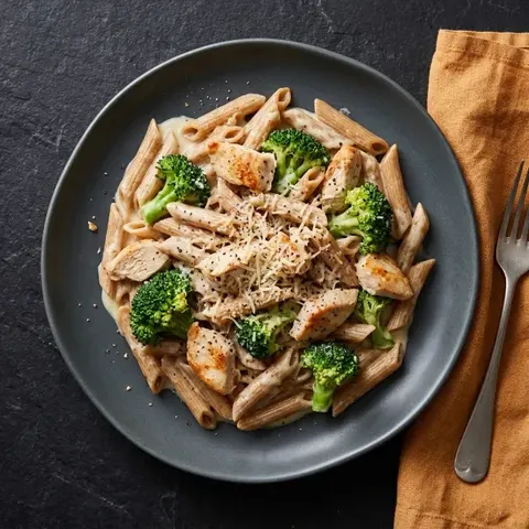 Makaron z kurczakiem, brokułem i parmezanem