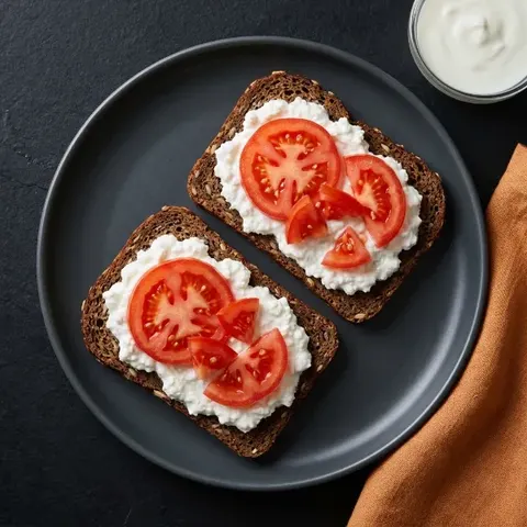 Kanapki z twarożkiem i pomidorem na chlebie proteinowym