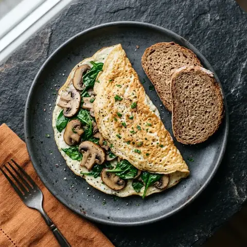 Omlet białkowy z pieczarkami i szpinakiem