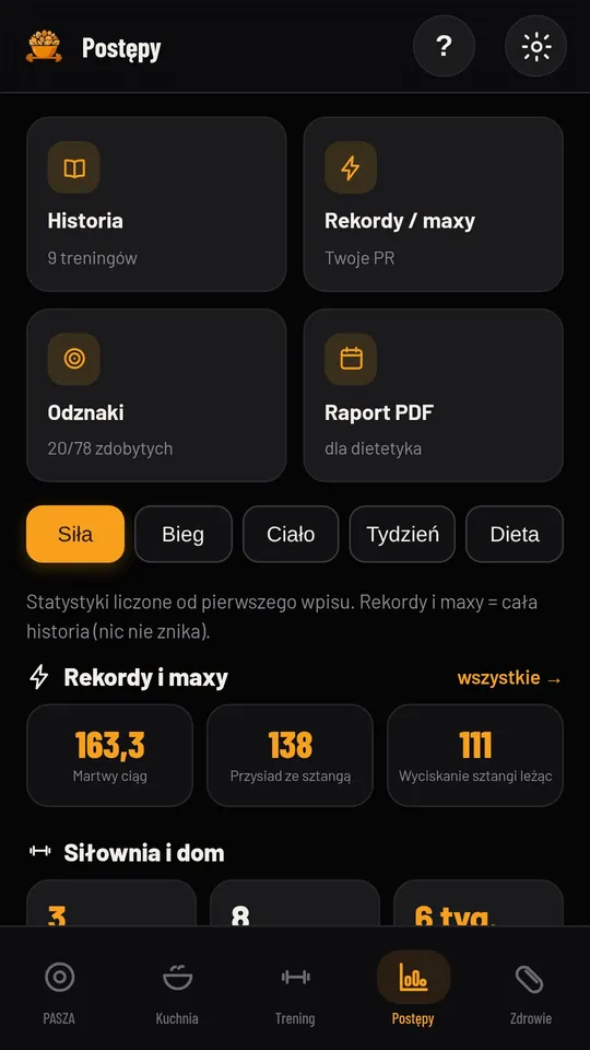 Ekran Postępy w PASZY